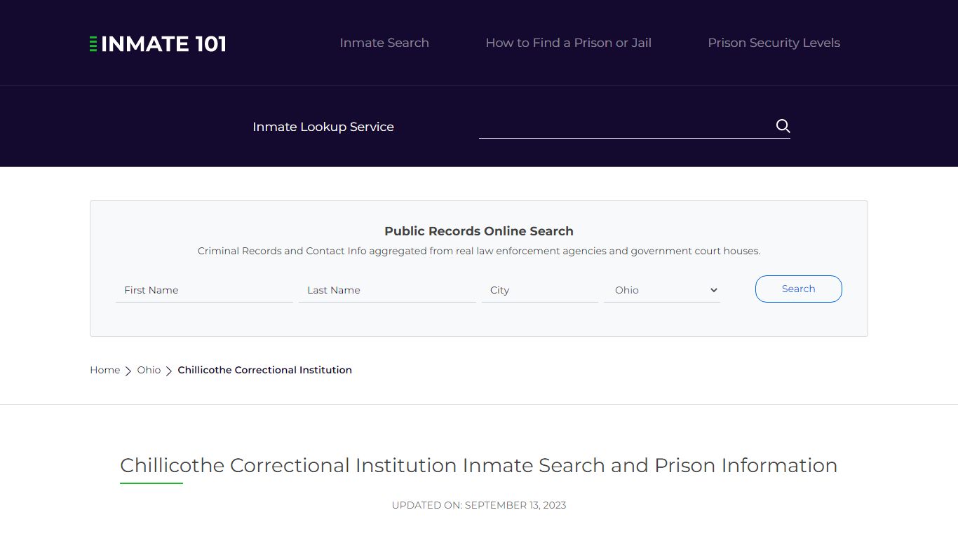 Chillicothe Correctional Institution Inmate Search, Visitation, Phone ...