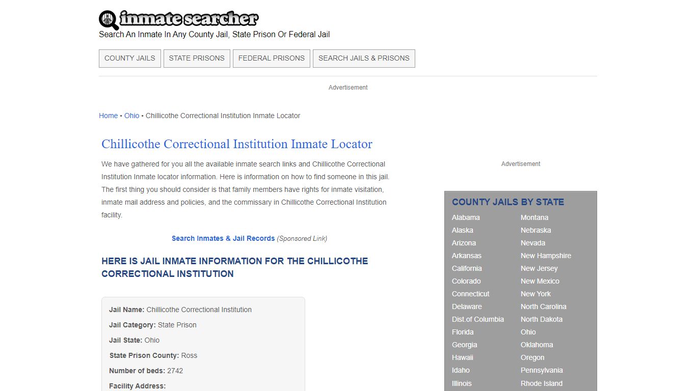 Chillicothe Correctional Institution Inmate Locator - Inmate Searcher